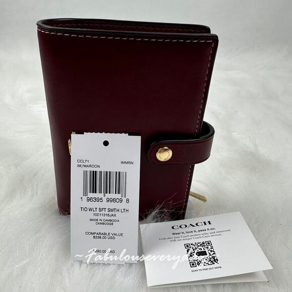 Coach 2-In-1 Wallet In Smooth Leather/Gold/Maroon CCL71 NWT - Picture 4 of 8